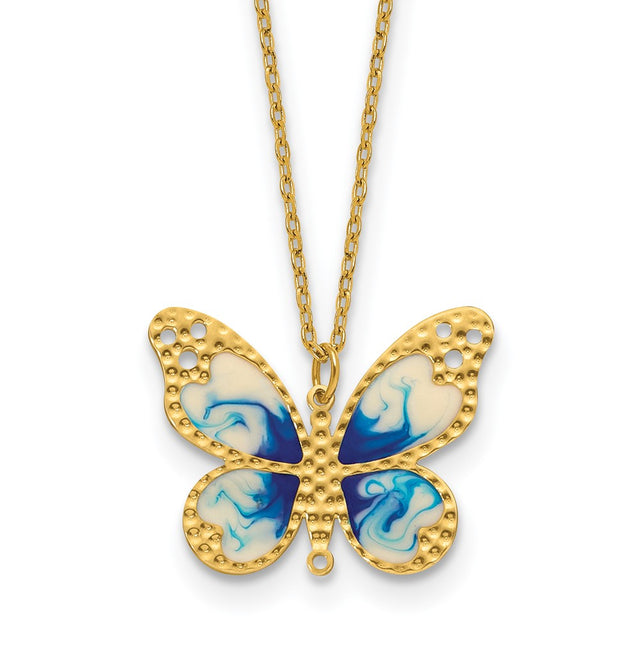 Herco 14K Polished Enameled Butterfly 16 inch w/2 in ext. Necklace