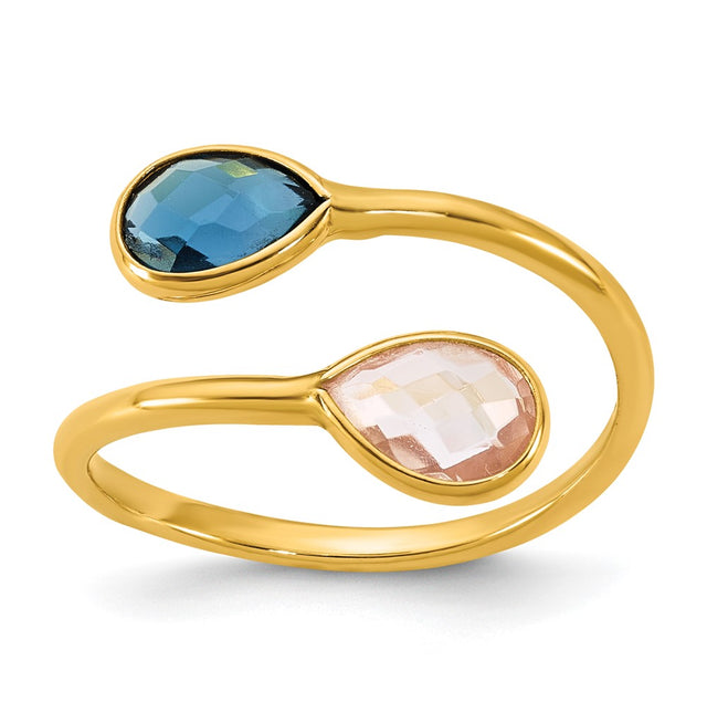 Herco 14K Polished London BT and Pink Quartz Teardrop Bypass Ring