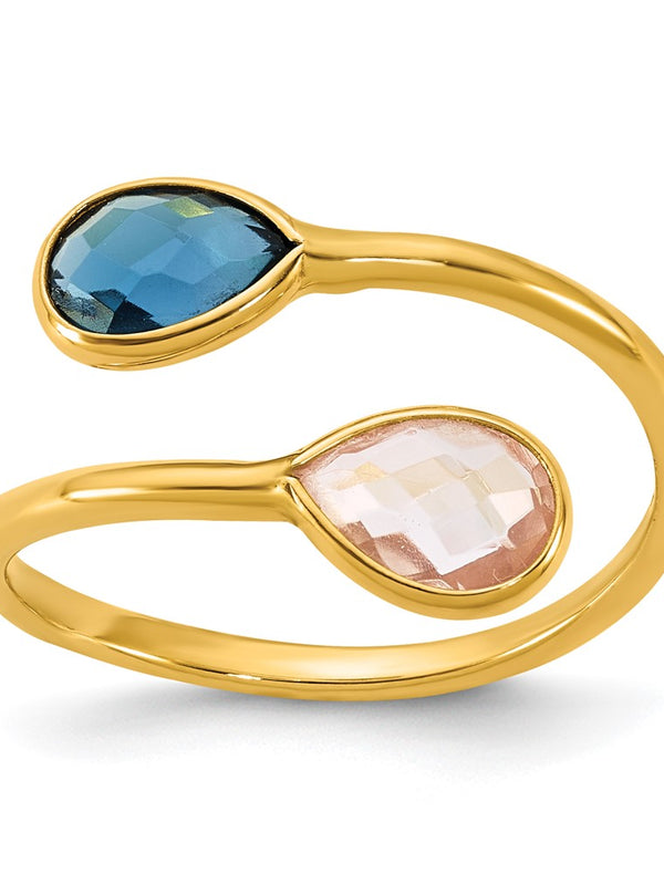 Herco 14K Polished London BT and Pink Quartz Teardrop Bypass Ring