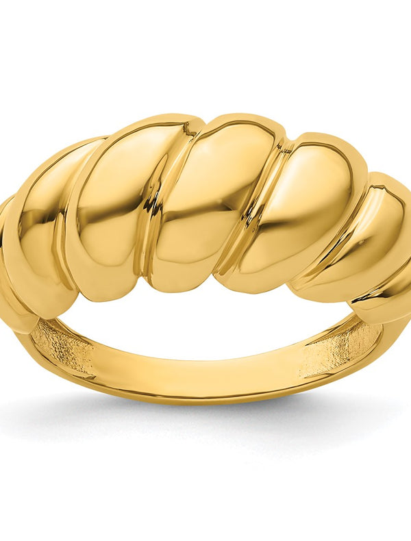 Herco 14K Polished and Grooved Domed Shrimp Ring