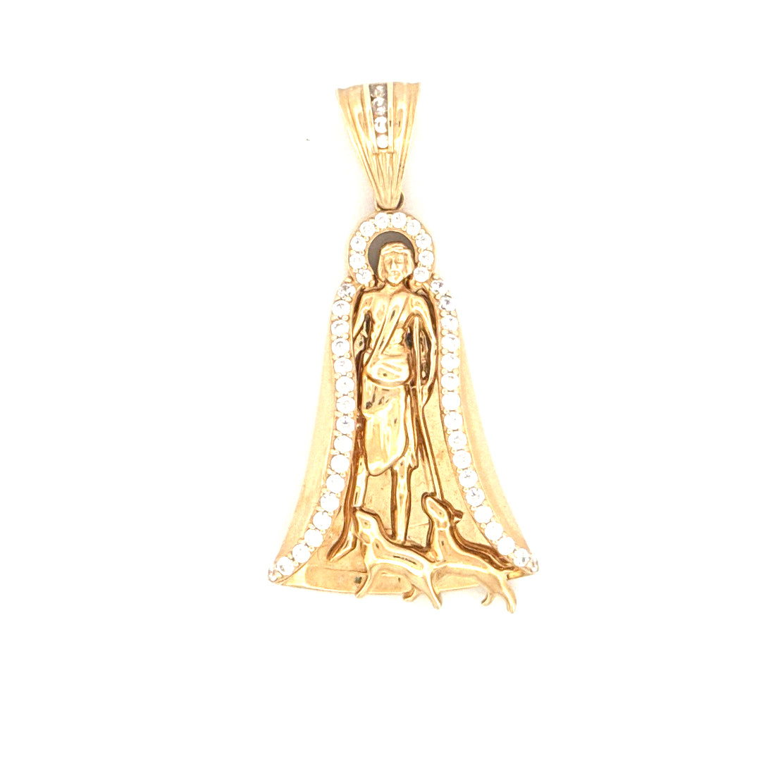 14K Yellow Gold Saint Lazarus Pendant with Cape and  Cz Weight 12.5 gr