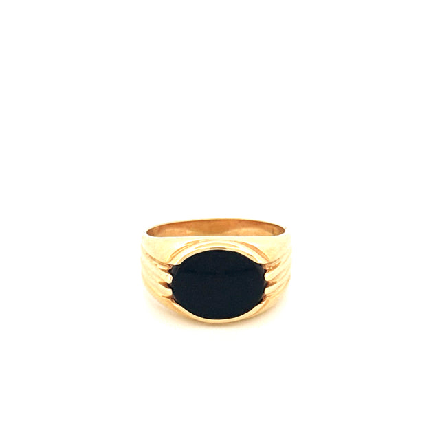Anillo de hombre de oro amarillo de 14k con ónix, talla 10, peso 7.7 g