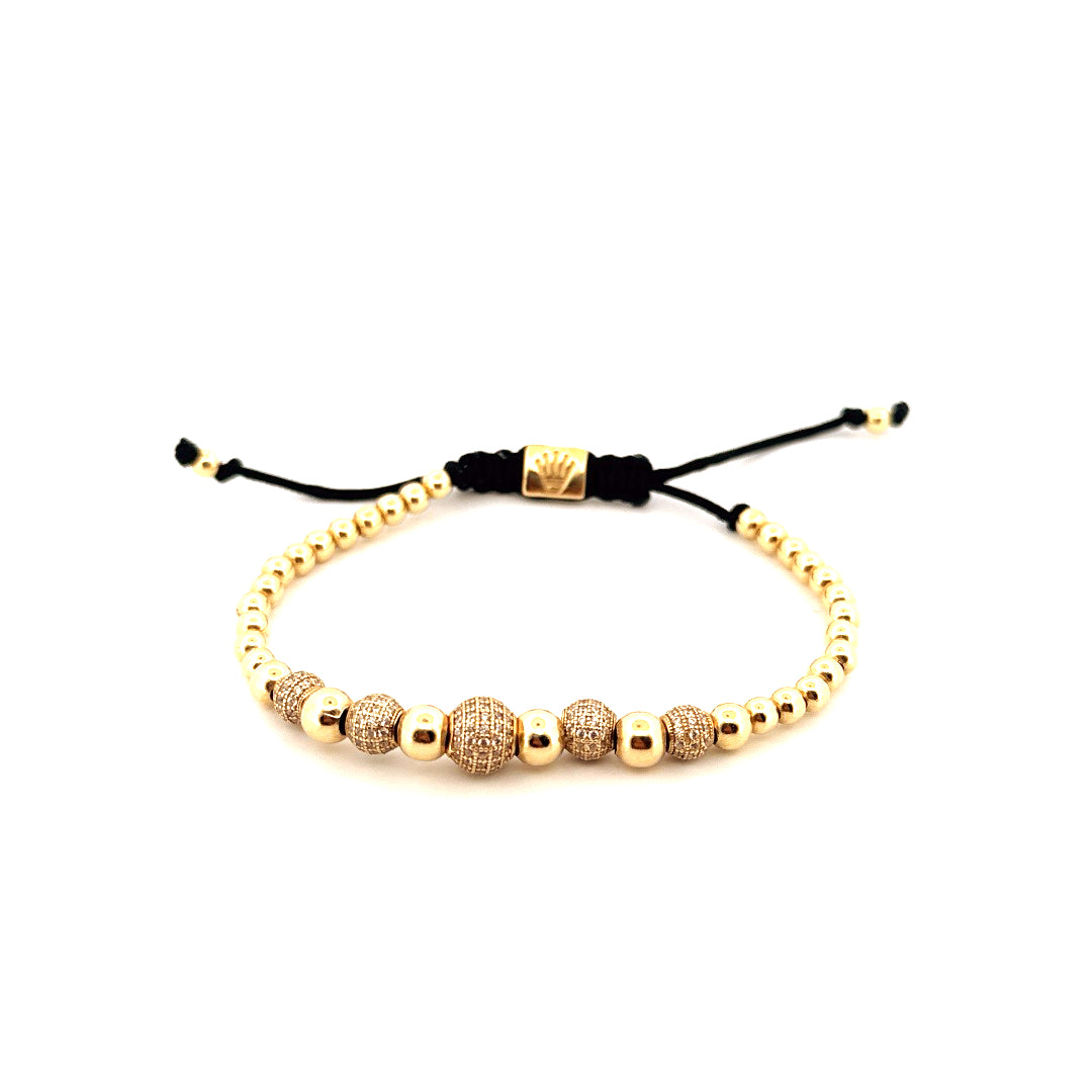 14k Yellow Gold Beaded Charm Bracelet  Adjustable Weight 10.7 gr