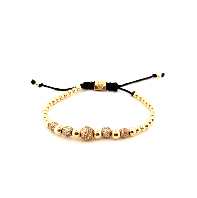 14k Yellow Gold Beaded Charm Bracelet  Adjustable Weight 10.7 gr