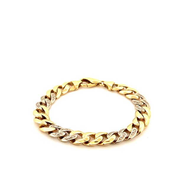 18k Two Tone Gold Diamond Cuban Link Bracelet  Size 8