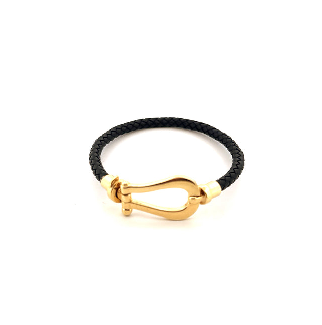 14k Yellow Gold Bracelet With Black Cord & Gold Buckle Size 7 Weight 10.1 gr