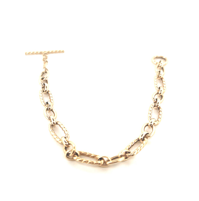 14k Yellow Gold Women's Twisted Design Oval Link Bracelet Size 8
