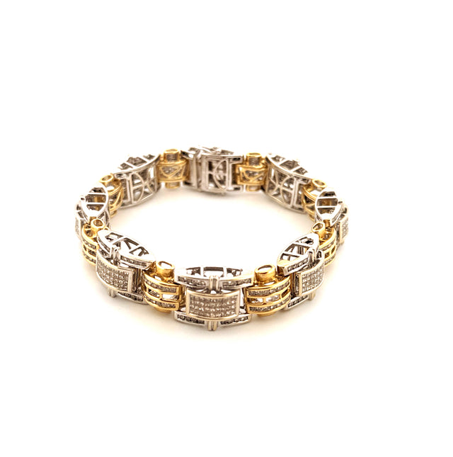 14k Two Tone Gold Fancy Diamond Bracelet Size 8 1/2 Weight 60.3 gr