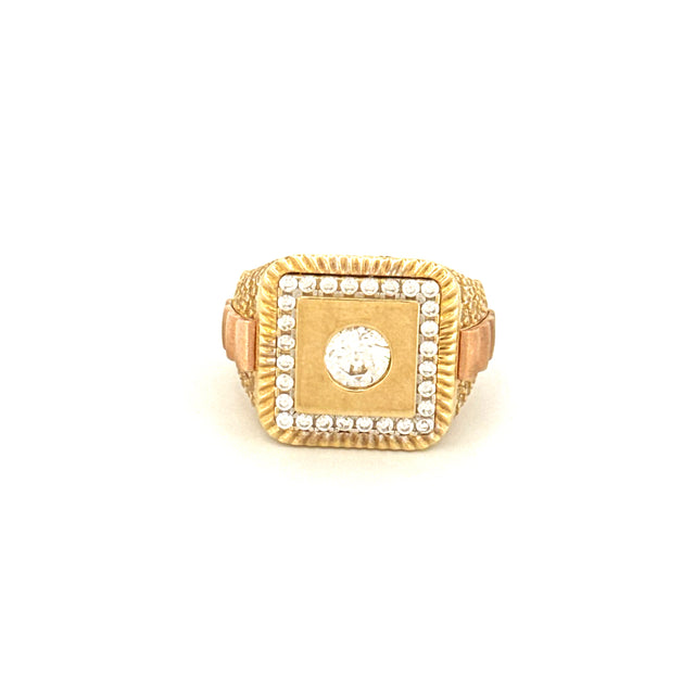 10k Two-Tone Gold Fashion Men's Ring With Cz Size 9 1/2 Weight 9.0 GR