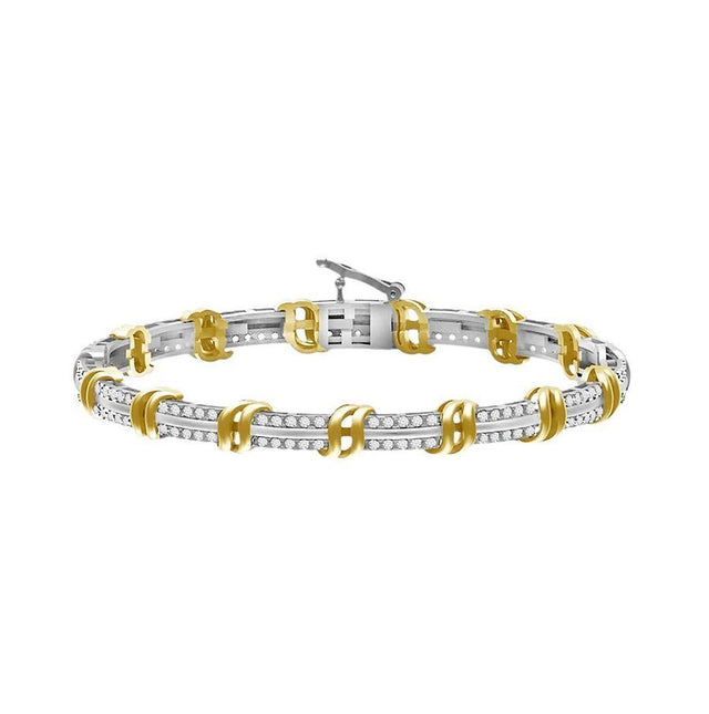 LADIES BRACELET 2.00CT ROUND DIAMOND 10K WHITE/YELLOW GOLD