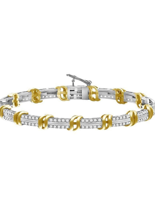 LADIES BRACELET 2.00CT ROUND DIAMOND 10K WHITE/YELLOW GOLD