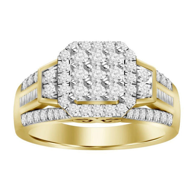 LADIES RING 1.00CT ROUND/BAGUETTE DIAMOND 10K YELLOW GOLD