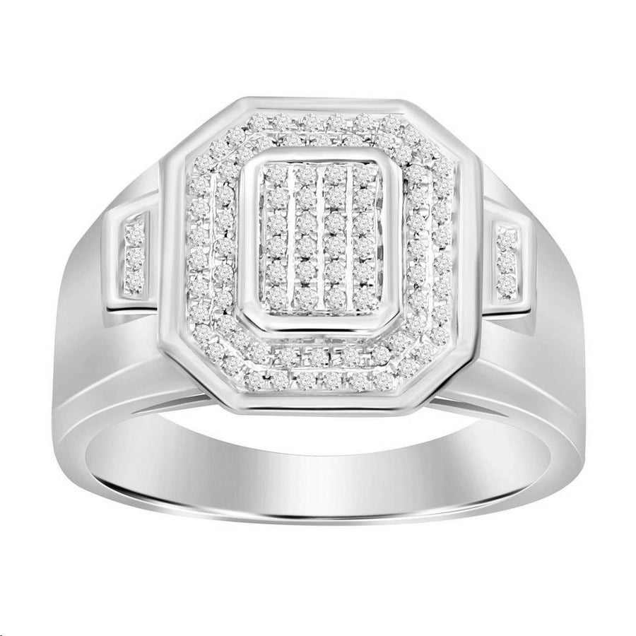 Palmbeach Jewelry Sterling Silver 0.25CT Round Diamond Octagon Men’S Fashion Ring