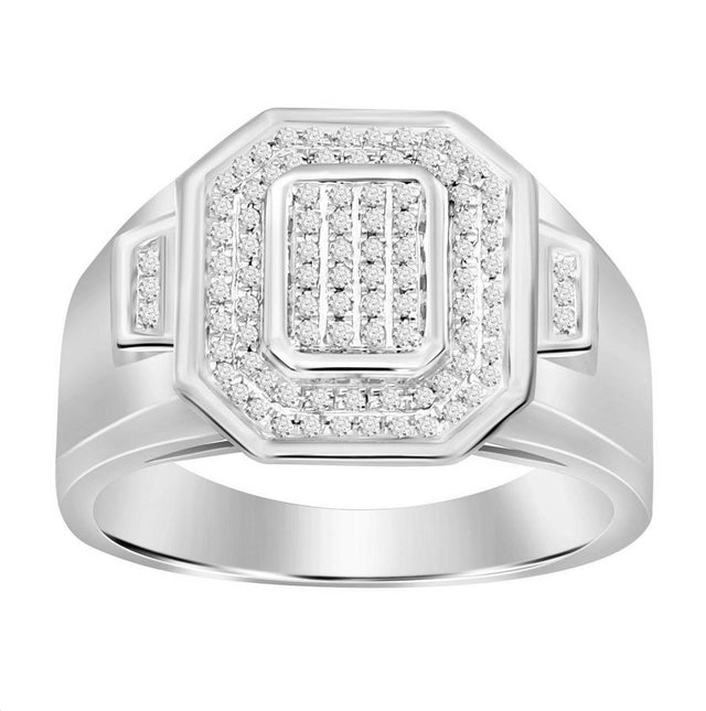 Palmbeach Jewelry Sterling Silver 0.25CT Round Diamond Octagon Men’S Fashion Ring