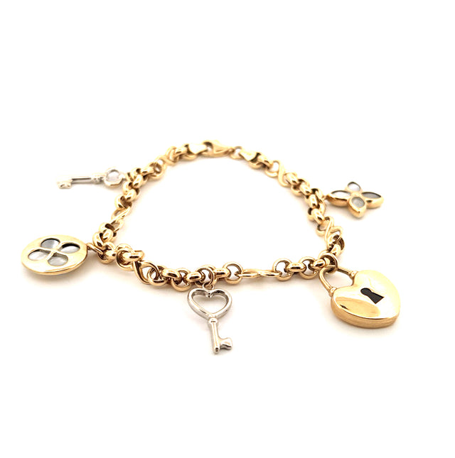 14k Two Tone Gold Women's Fancy Rolo Bracelet  Size 7 1/2