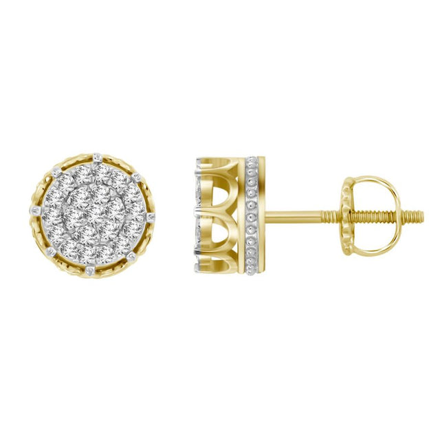 LADIES STUD EARRINGS 0.75CT ROUND DIAMOND 10K YELLOW GOLD