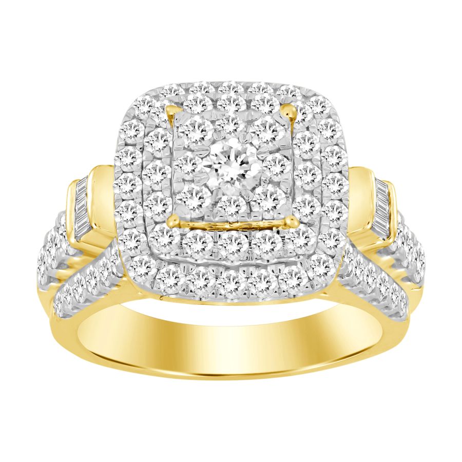 ANILLO DE DAMA 2.00CT DIAMANTE REDONDO/BAGUETTE ORO AMARILLO 10K