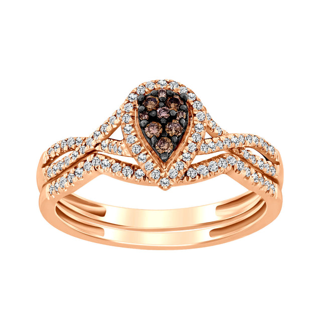 LADIES BRIDAL SET 0.35CT ROUND/DARK BROWN DIAMOND 14K ROSE GOLD