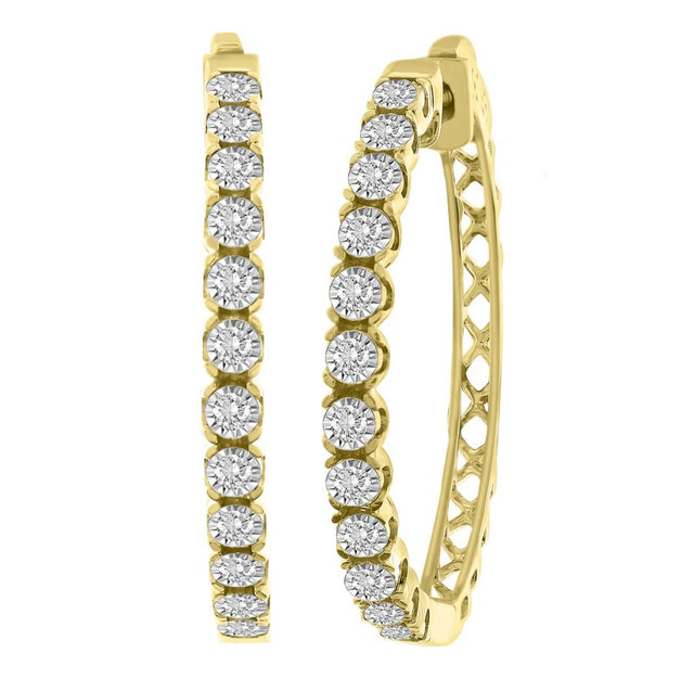 LADIES HOOP EARRINGS 0.50CT ROUND DIAMOND 10K YELLOW GOLD