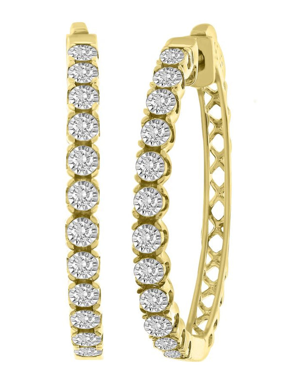 LADIES HOOP EARRINGS 0.50CT ROUND DIAMOND 10K YELLOW GOLD