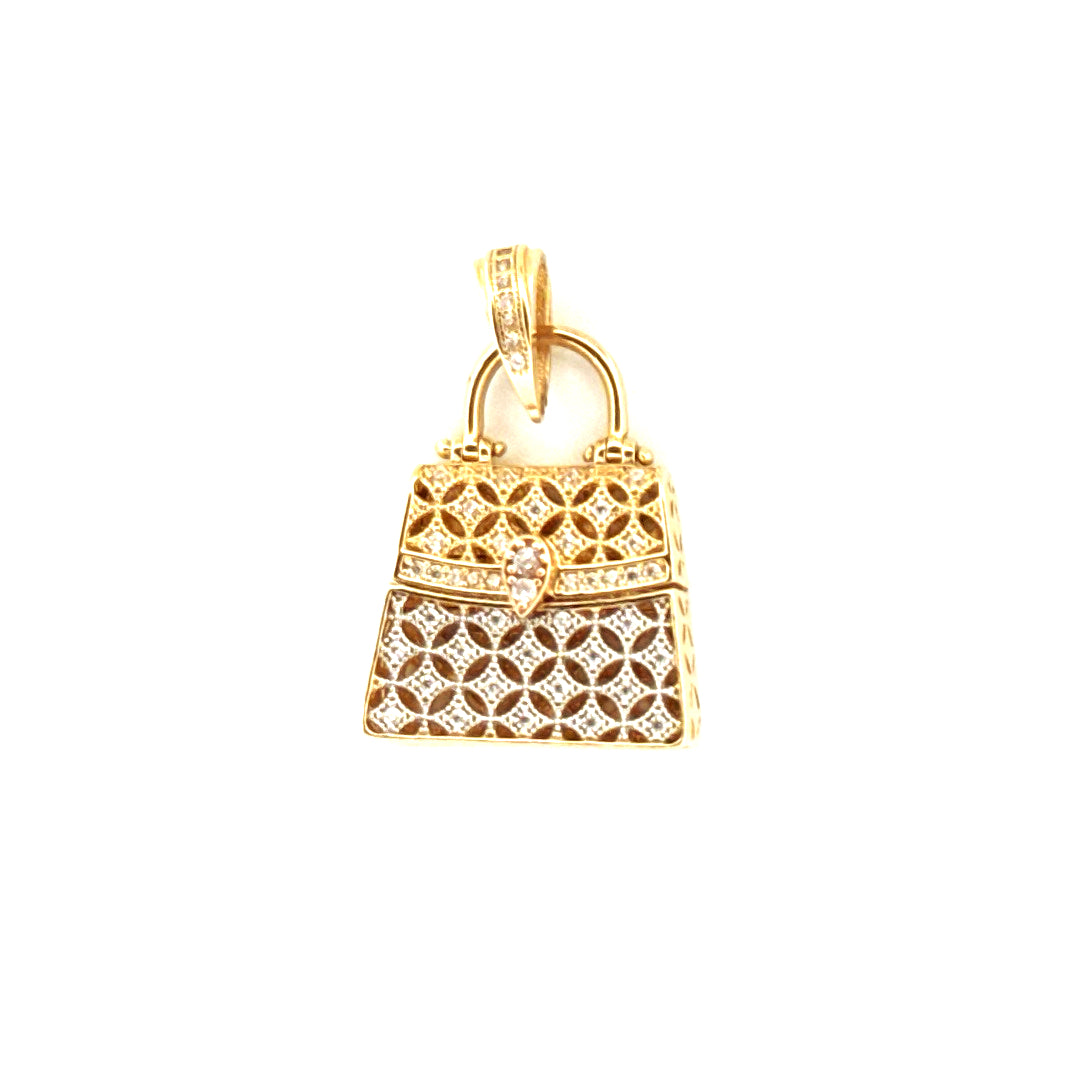 14k Yellow Gold Two Tone Purse Pendant With Cz  Weight 6.0 gr