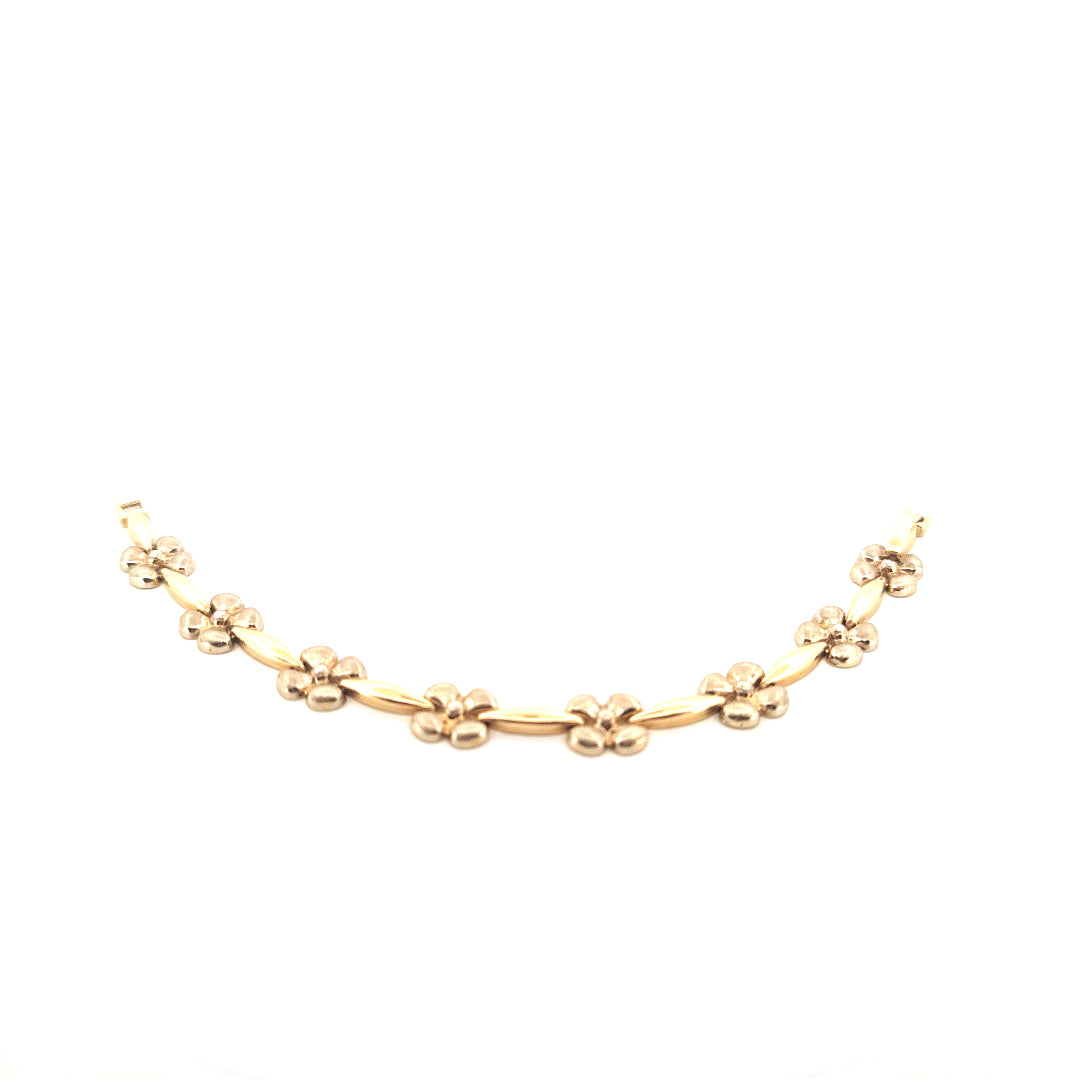 Pulsera de oro amarillo de 14k para mujer con diseño floral fantasía, tamaño 7", peso 9,3 gr