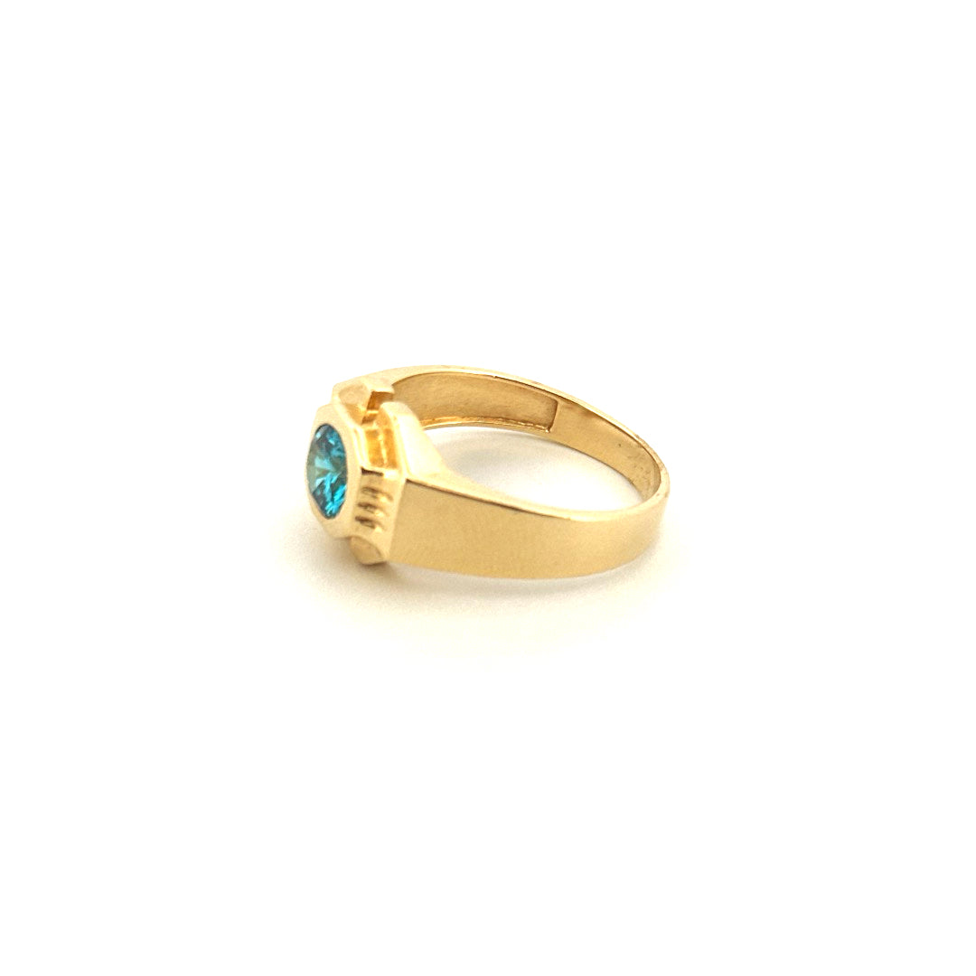 14k Yellow Gold Men's Blue Stone Fancy Ring With Cz Size 12 Weight 7.5gr