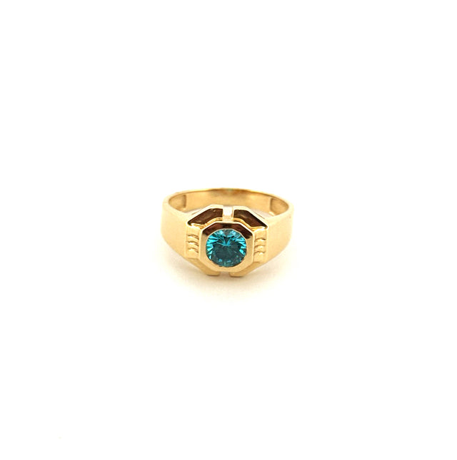 14k Yellow Gold Men's Blue Stone Fancy Ring With Cz Size 12 Weight 7.5gr