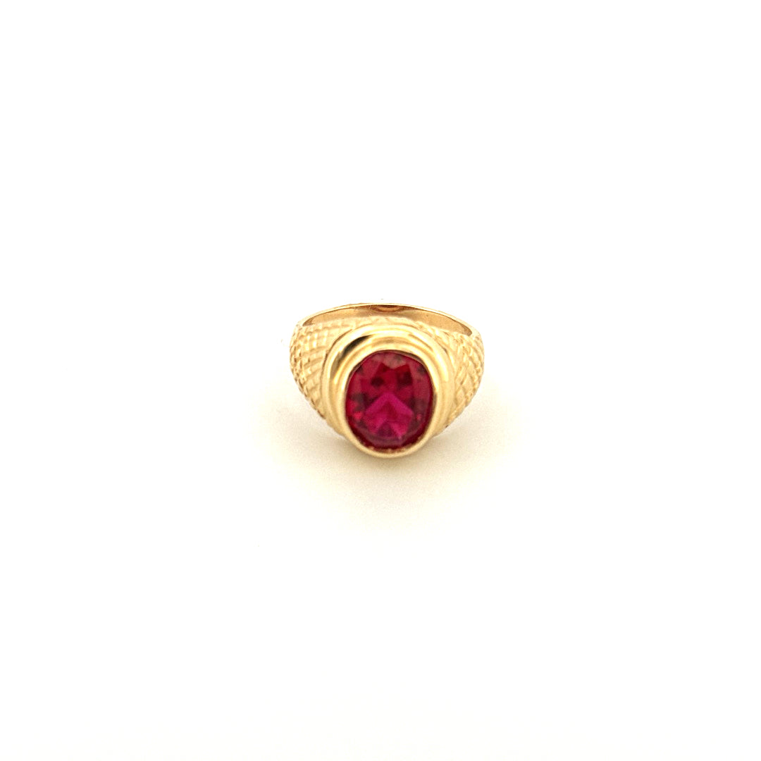 14k Yellow Gold Men's Red Oval Fancy Ring With Cz Size 9 Weight 8.6gr