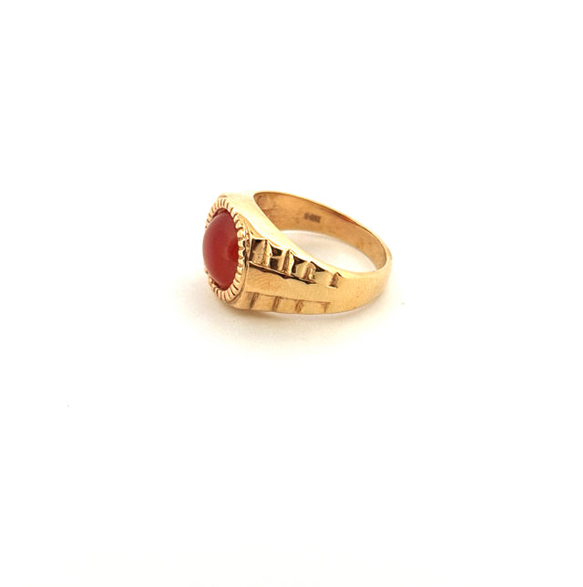 14k Yellow Gold Men's Red Round Stone Ring With Cz  Size 10 Weight 8.3gr