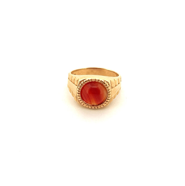 14k Yellow Gold Men's Red Round Stone Ring With Cz  Size 10 Weight 8.3gr