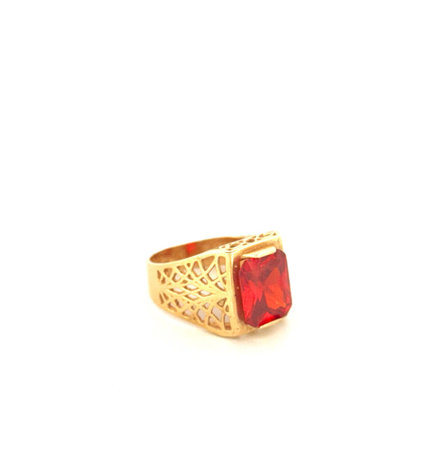 14k Yellow Gold Men's Ring With Red Stone & Cz Size 11 Weight 8.6gr