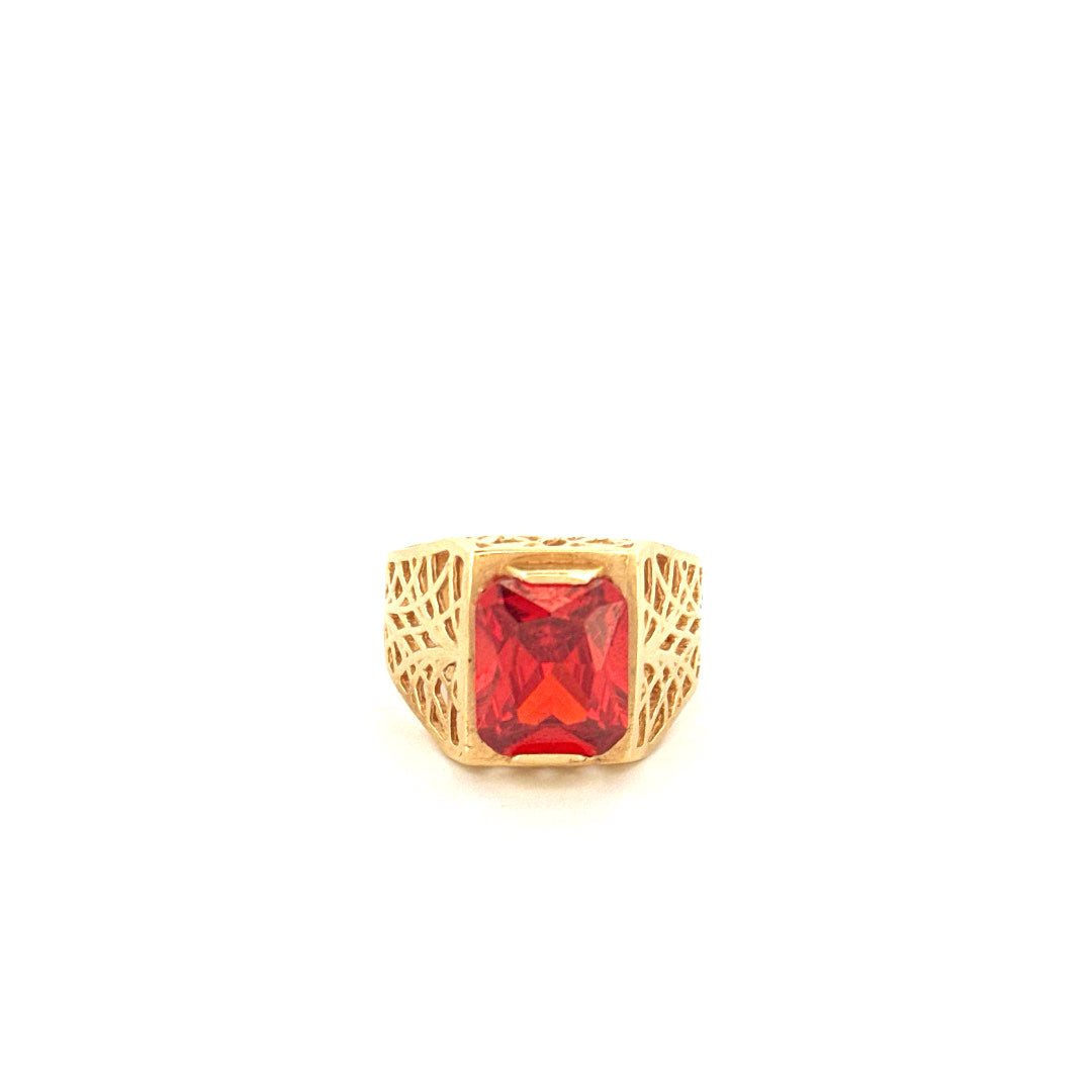 14k Yellow Gold Men's Ring With Red Stone & Cz Size 11 Weight 8.6gr