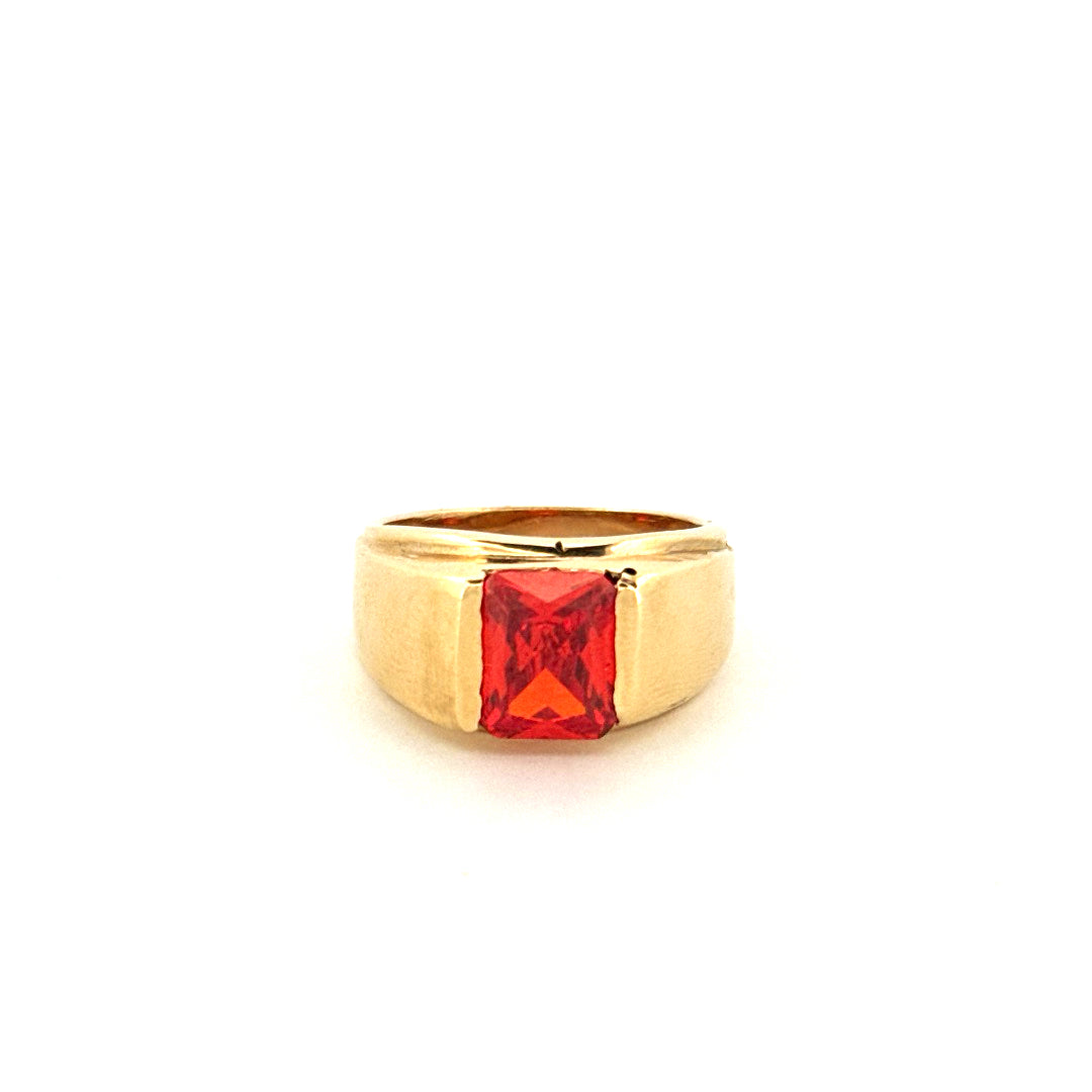 14k Yellow Gold Men's Ring With Red Stone & Cz  Size 9 Weight 9.9gr