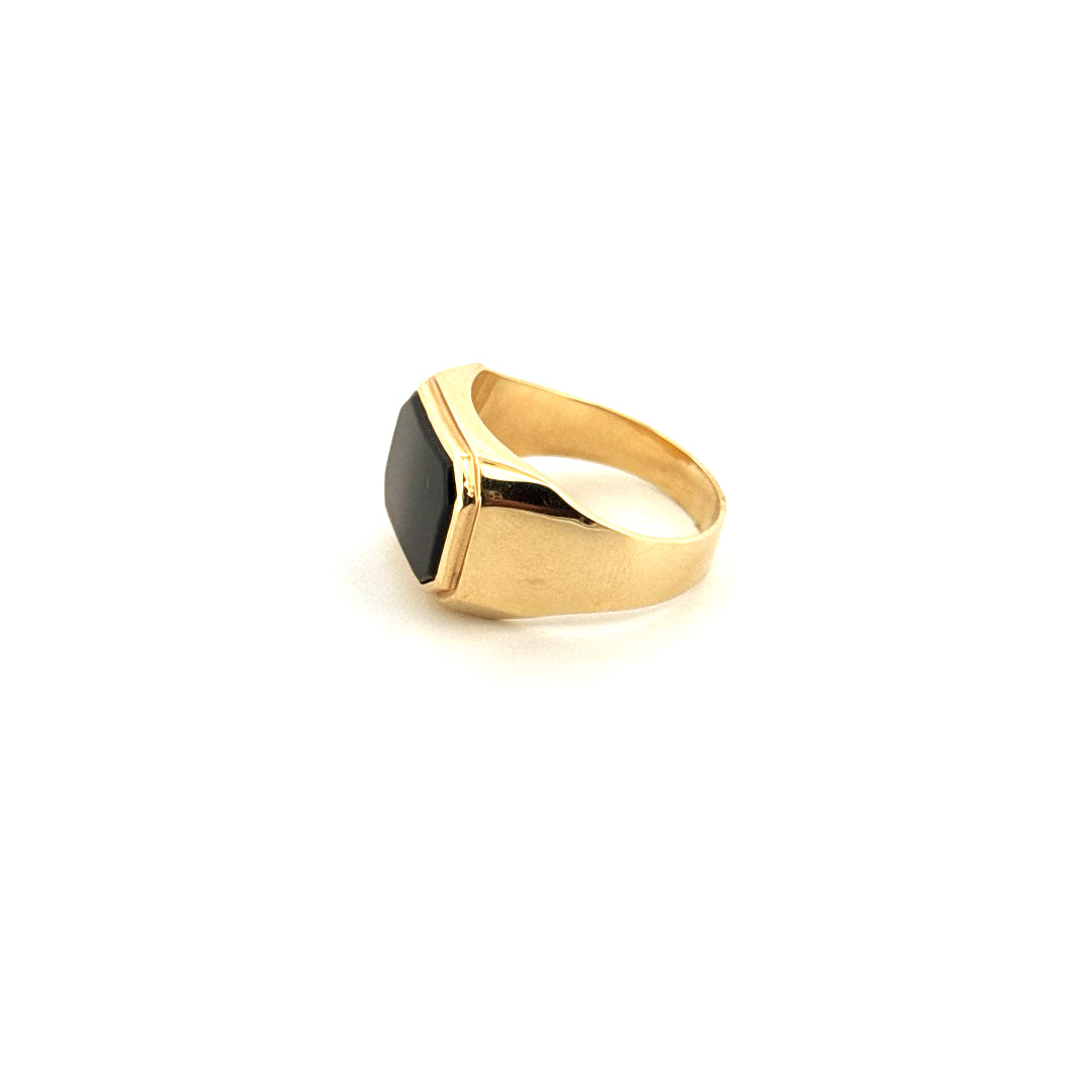 14k Yellow Gold Men's Black Oval Stone Ring Size 10 Weight 6.6gr