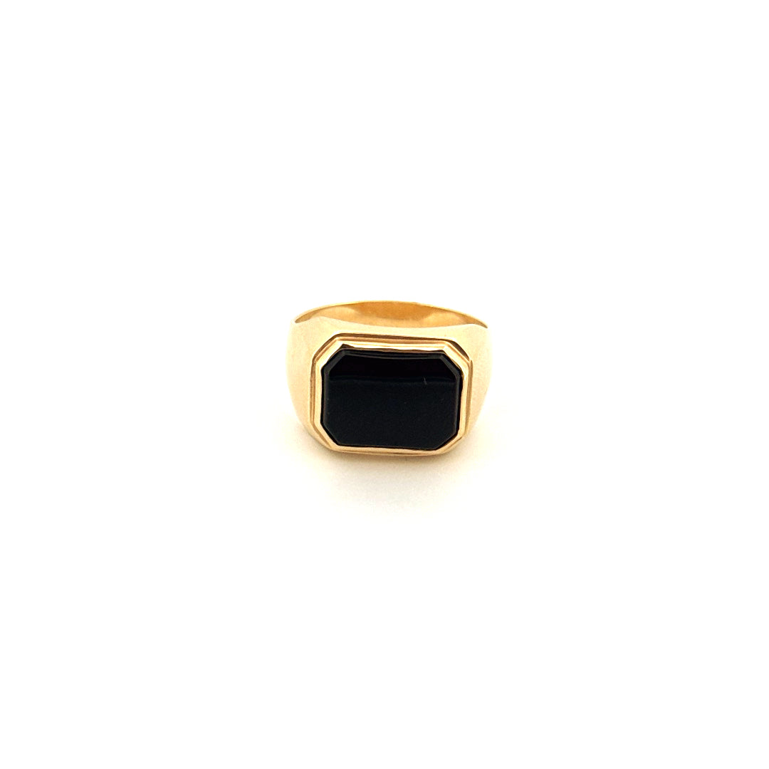 14k Yellow Gold Men's Black Oval Stone Ring Size 10 Weight 6.6gr