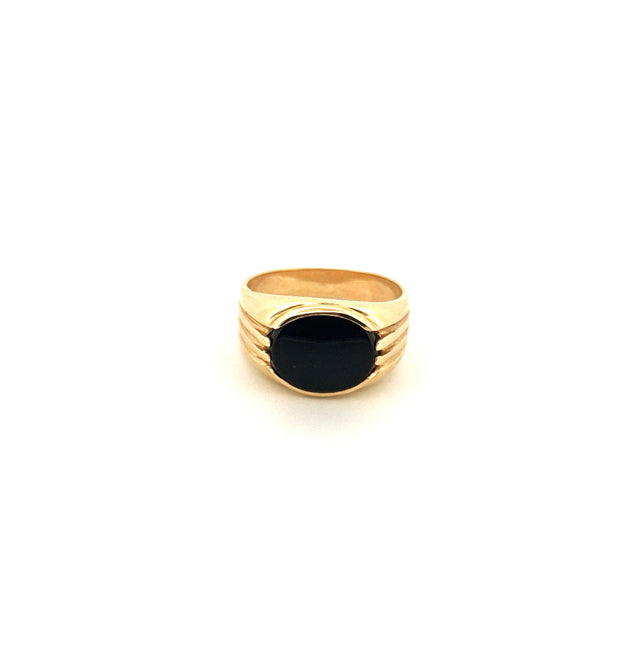 14k Yellow Gold Men's Black Oval Stone Ring Size 9 3/4 Weight 7.9gr