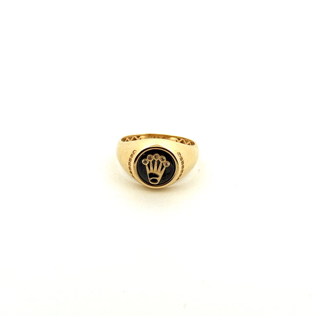 14k Yellow Gold Men's Onyx Crown Ring With Cz  Size 11 Weight 5.0gr