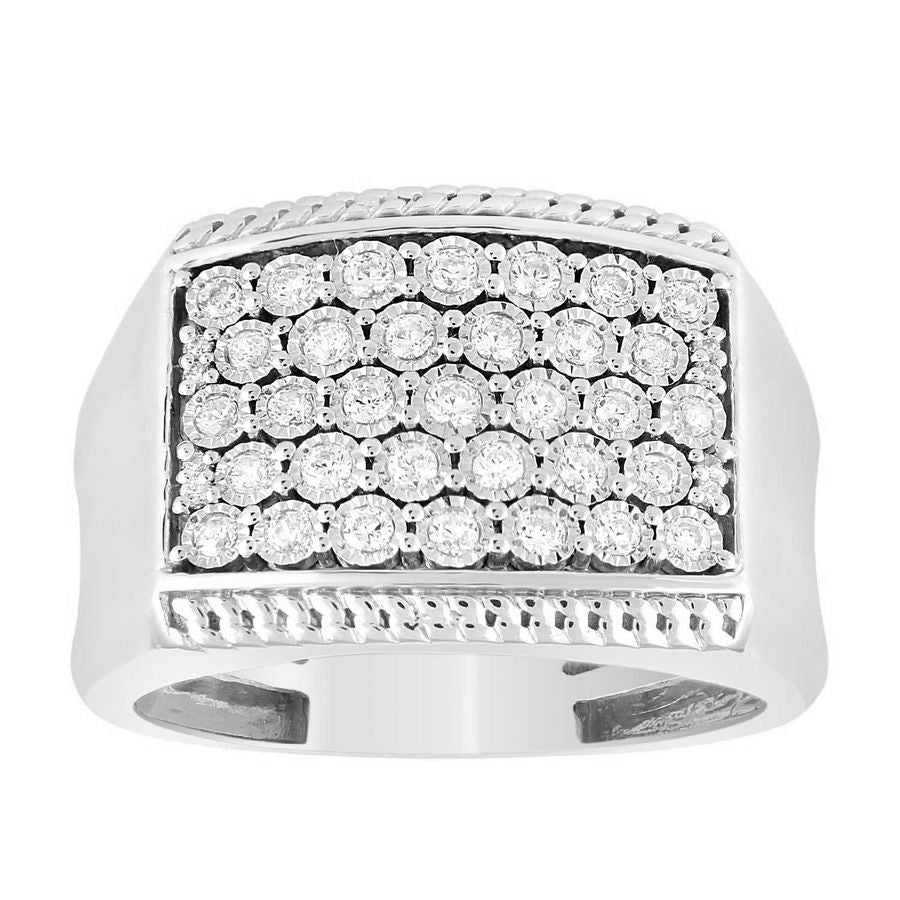Sterling Silver 0.50CT Round Diamond Men’S Cluster Fashion Ring