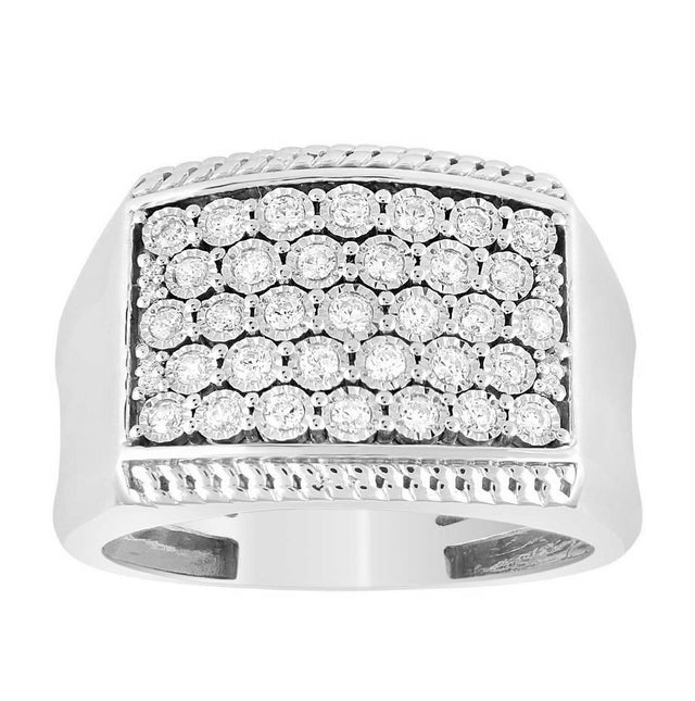 Sterling Silver 0.50CT Round Diamond Men’S Cluster Fashion Ring