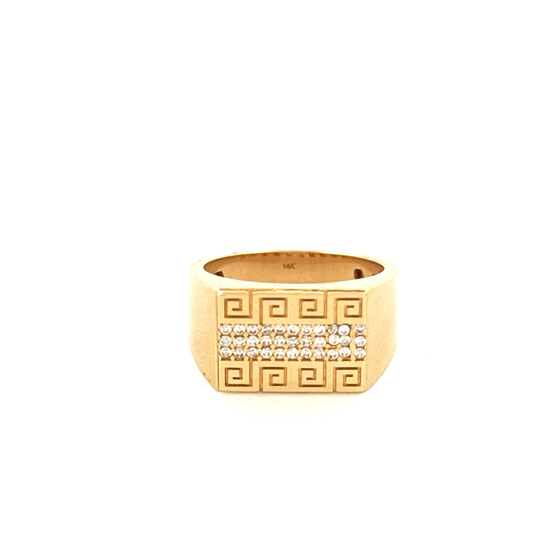 14k Yellow Gold Men's Greek Key Ring With Cz  Size 9.5 Weight 8.5gr
