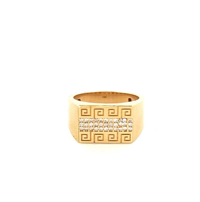 14k Yellow Gold Men's Greek Key Ring With Cz  Size 9.5 Weight 8.5gr