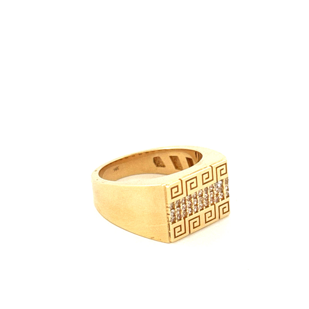 14k Yellow Gold Men's Greek Key Ring With Cz  Size 9.5 Weight 8.5gr