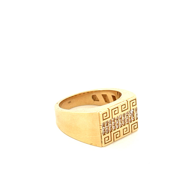 14k Yellow Gold Men's Greek Key Ring With Cz  Size 9.5 Weight 8.5gr