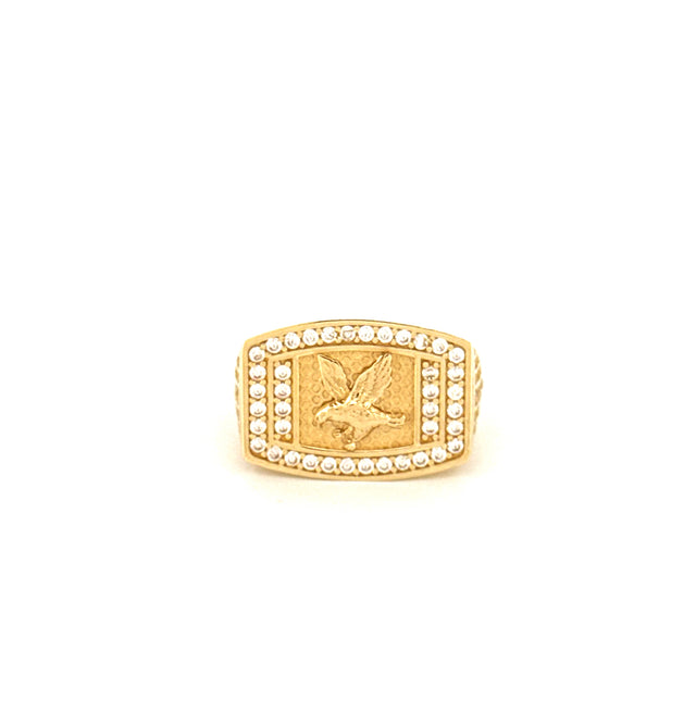 14k Yellow Gold Eagle Men's Ring With Cz Size 9.5 Weight 5.0gr