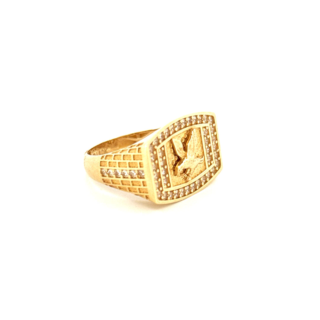 14k Yellow Gold Eagle Men's Ring With Cz Size 9.5 Weight 5.0gr