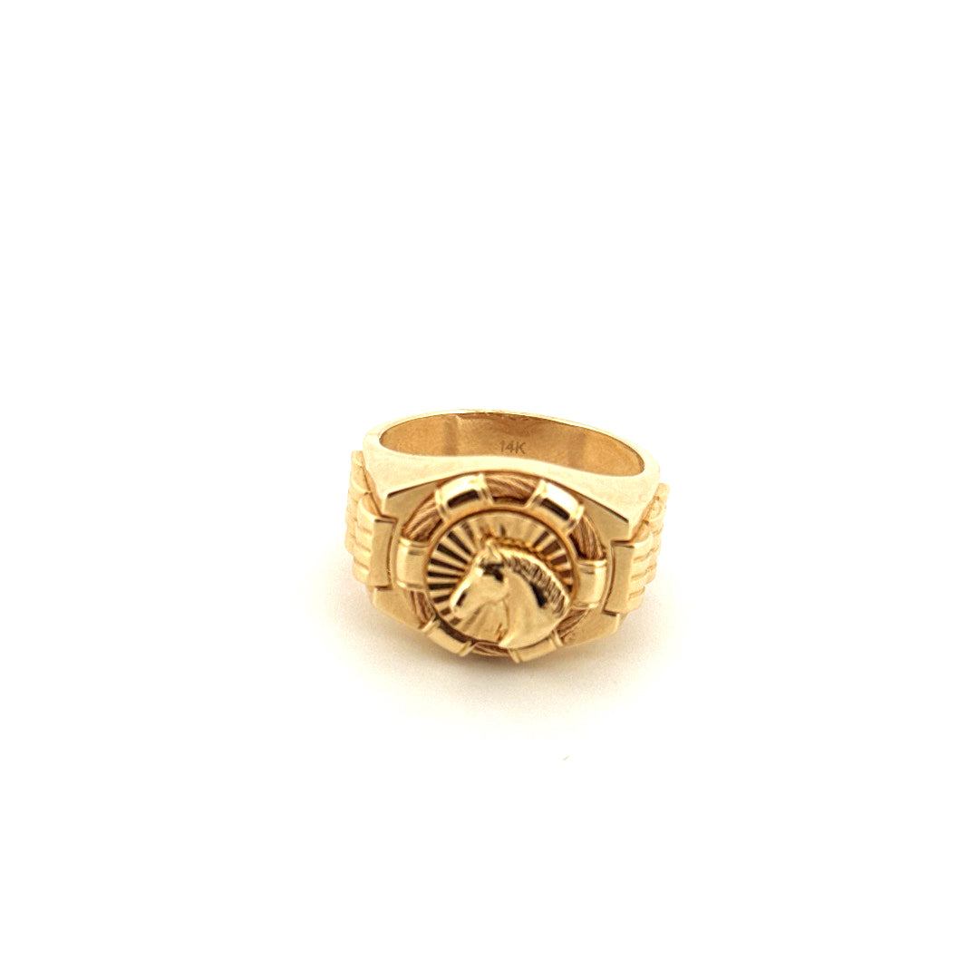 14k Yellow Gold Men's Gold Horse Ring Size 10 Weight 9.7gr