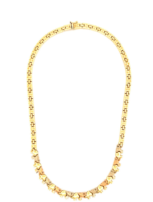 14k Tri-Color Gold Fancy Necklace With Elephants Size 15 1/4