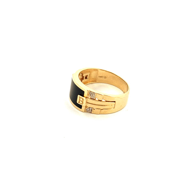 14k Yellow Gold Men's Fancy Onyx Ring  Size 10