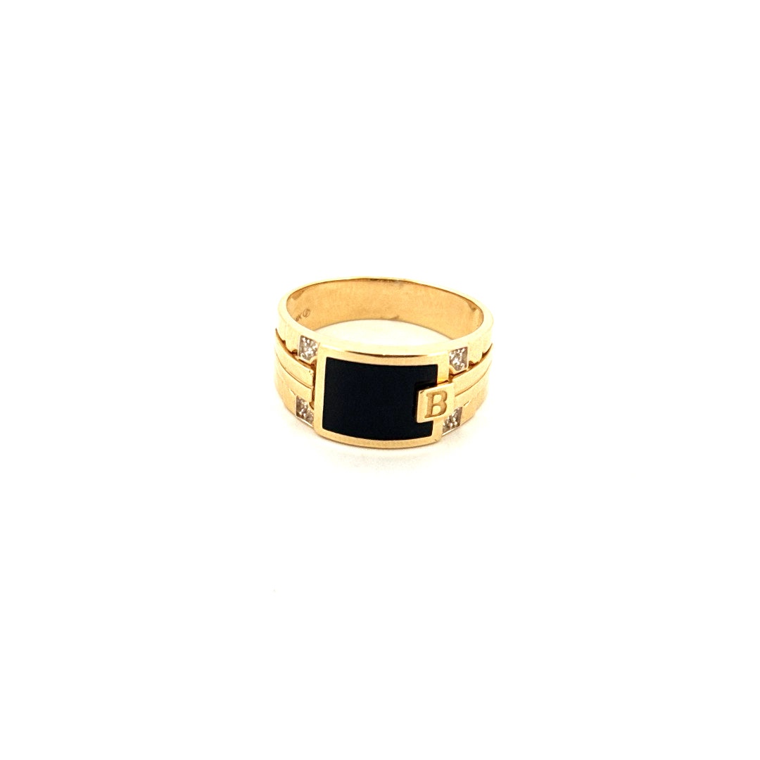 14k Yellow Gold Men's Fancy Onyx Ring  Size 10" Weight 5.7gr